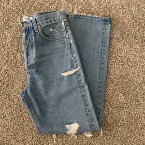 Agolde 90’s mid rise light wash distressed jeans